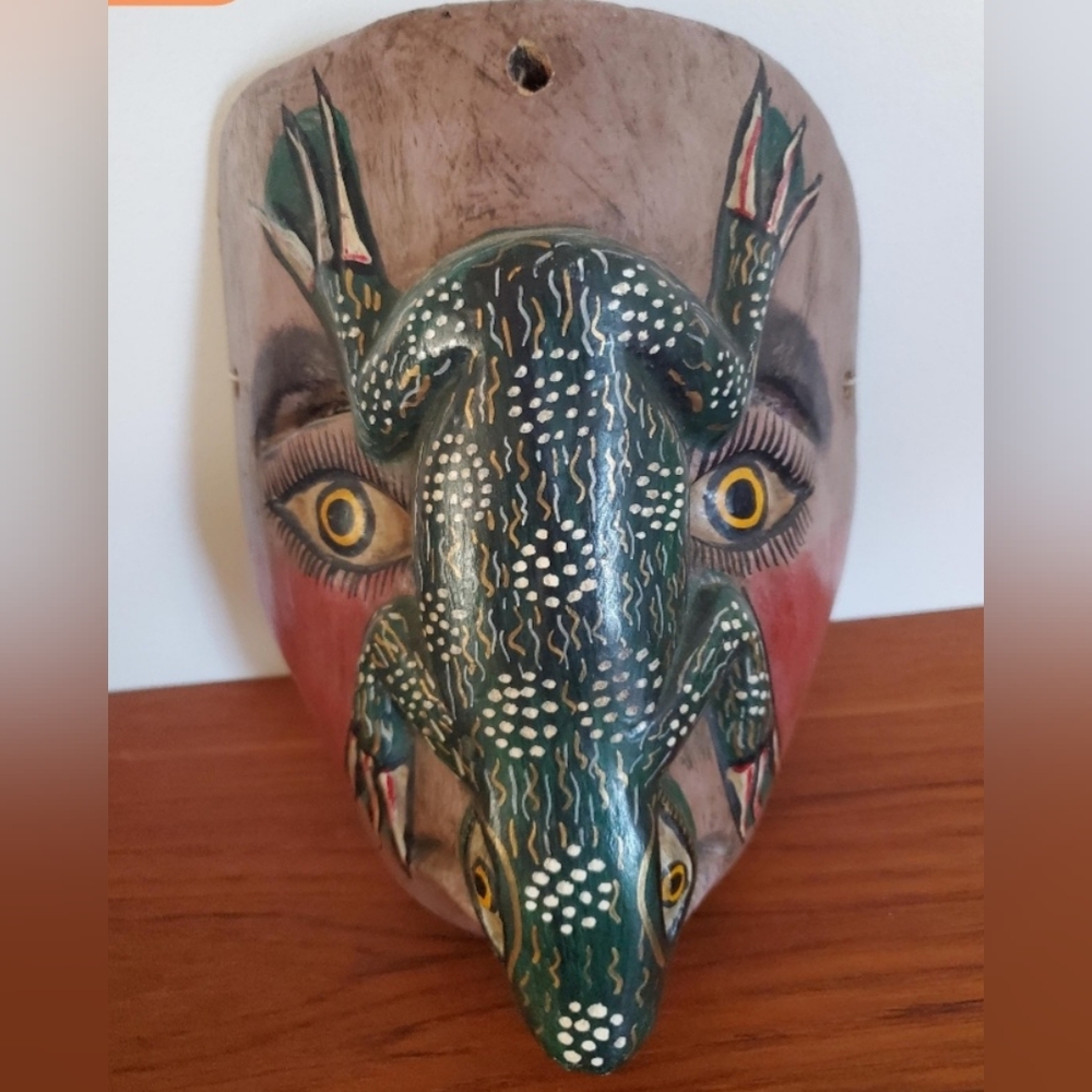 Handmade/Vintage Mexican Mask/iguana Mask/ Carved Wood Folk Art/ Wall Hanging